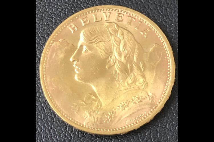 スイス 1935 20フラン金貨 ブレネリ